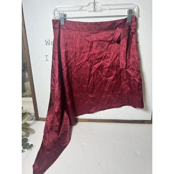 Asymmetrical Satiny Burgundy Skirt Size 6 Y2K Dark Romantic Goth 90s - Picture 1 of 6